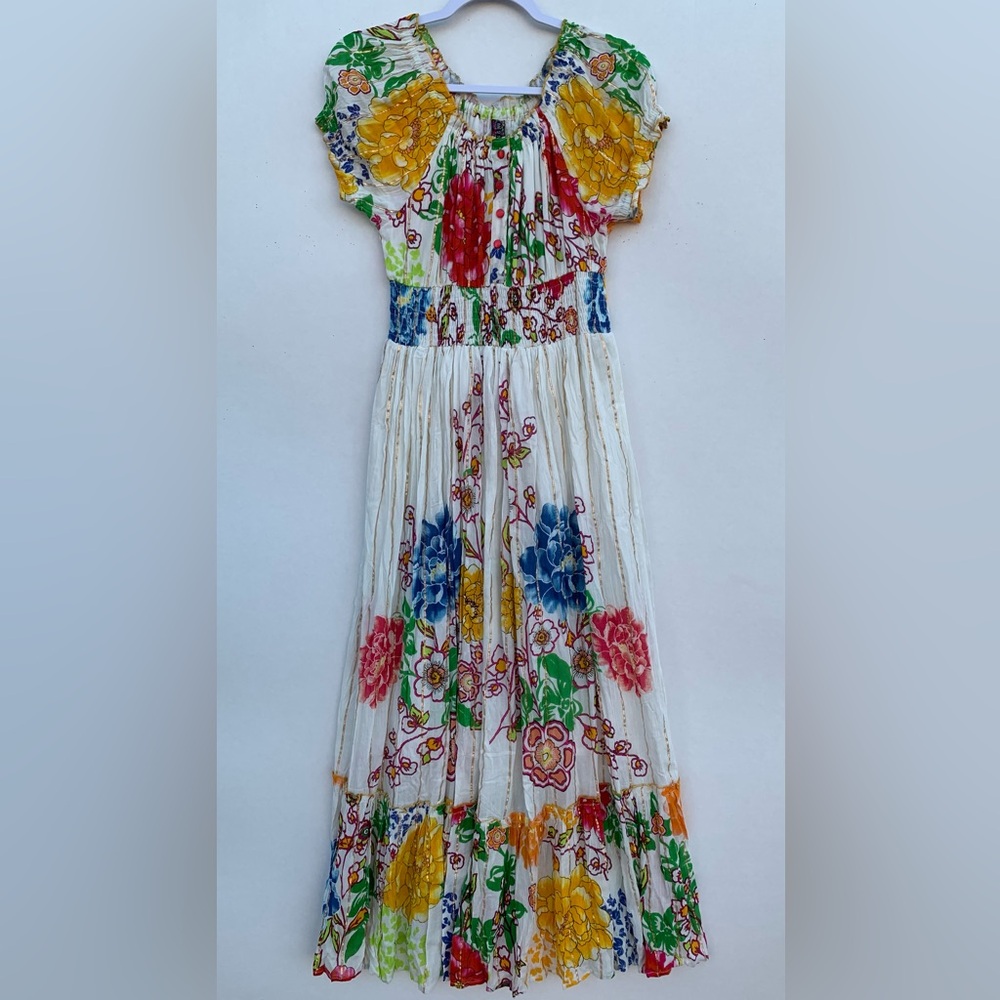Me 2 Magic Red and Blue Off The Shoulder Maxi Dress Metallic Striped Size Medium